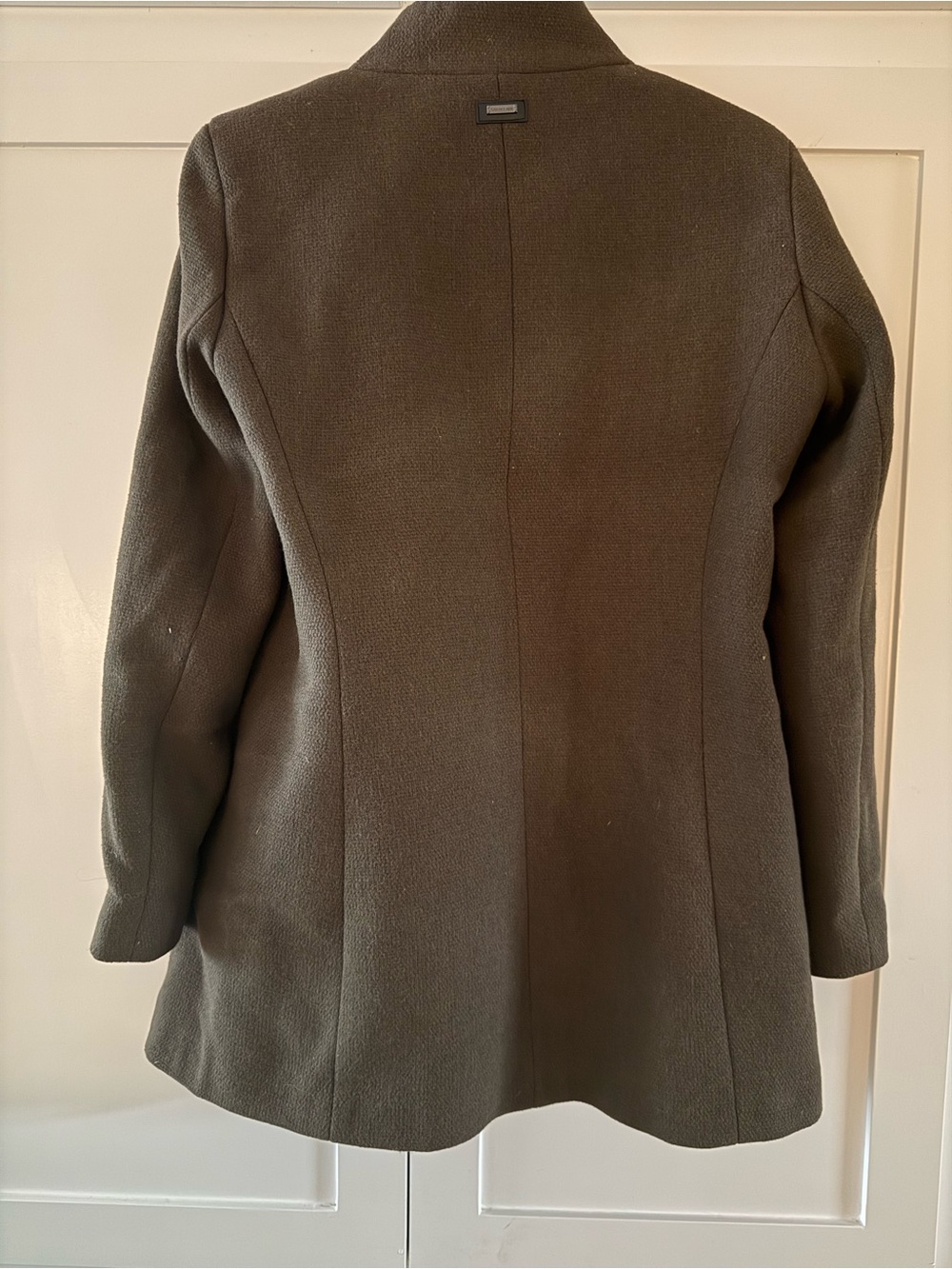 Calvin Klein Wool Blend Asymmetrical Zip Funnel Neck Coat Jacket Size 10 Neutral - Picture 7 of 7